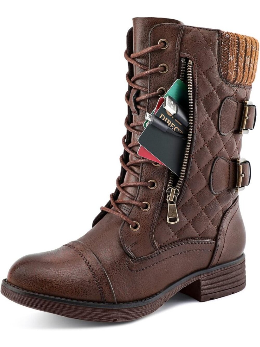 Stylish Mid Calf Combat Boots for Women - Winter Snow, Side Zip & Hidden Pocket